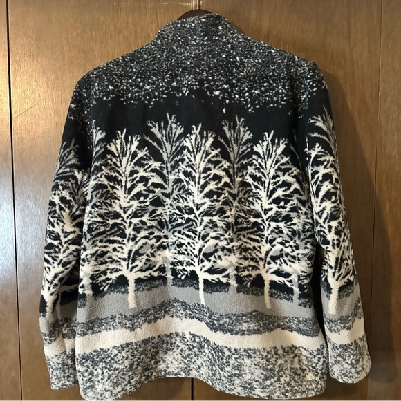 Tradition Women's Black White Grey Tree Pattern Fleece Zip-Up Jacket Sz L - Picture 7 of 11